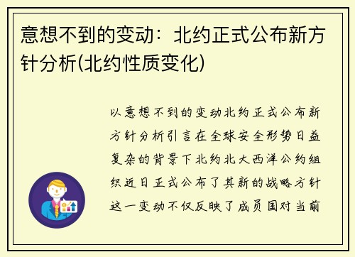 意想不到的变动：北约正式公布新方针分析(北约性质变化)