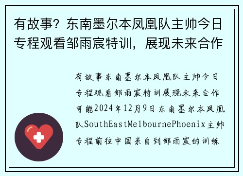 有故事？东南墨尔本凤凰队主帅今日专程观看邹雨宸特训，展现未来合作可能